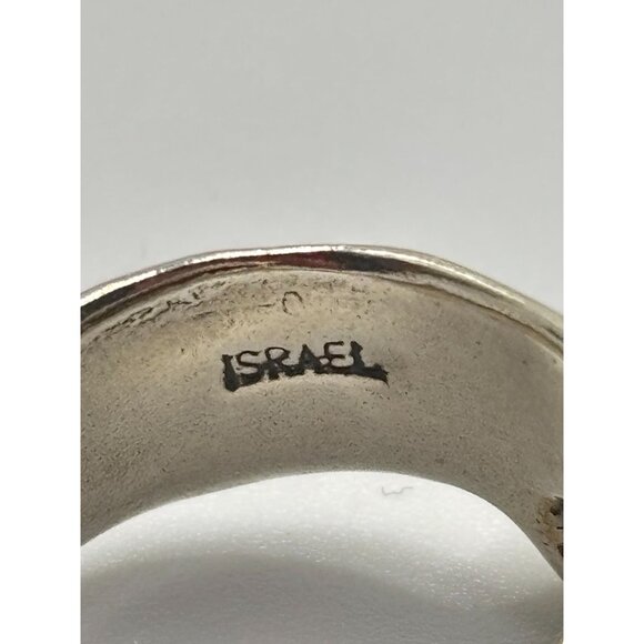 Noa Zuman Israel 925 Sterling Silver White Stone Hammered Ring Size 9 - Picture 8 of 11